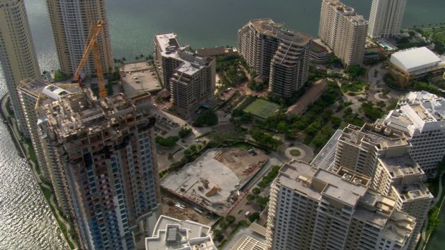 High orbit of Miami's Burlingame Island skyscrapers. Shot in 2007.