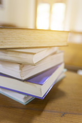old book with blur library background