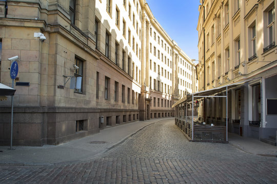 Fototapeta Street without people early in the morning. Europe. Riga
