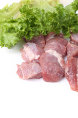 Fresh lamb meat and vegetables isolated on white background