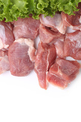 Fresh lamb meat and vegetables isolated on white background