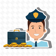 police with portfolio and coins isolated icon design, vector illustration  graphic 