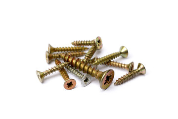 Wood screws isolated on white background