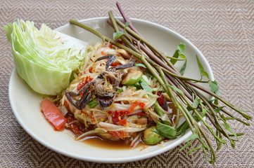 papaya and pickled crab salad Thai food called Som Tum