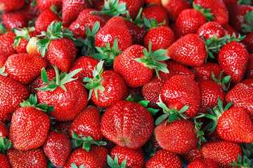 Strawberry. Close up, Top view, High resolution product.