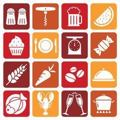 White Food Icons on colored backgrounds