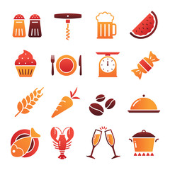 Colored Shaded Food Icons Collection