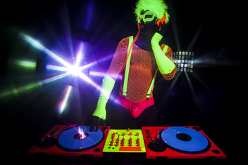 sexy neon dj glow man turntables