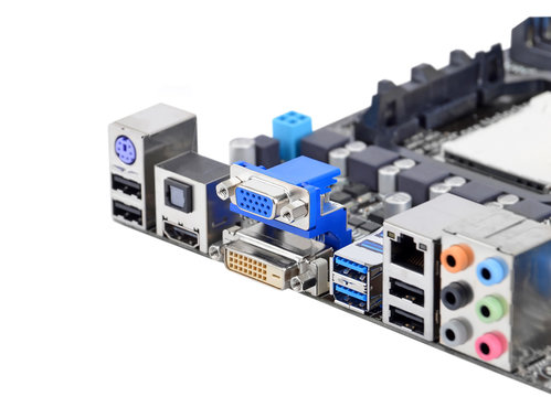Connector of computer motherboard, isolated on a white background