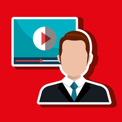 man  with  media player template isolated icon design, vector illustration  graphic 