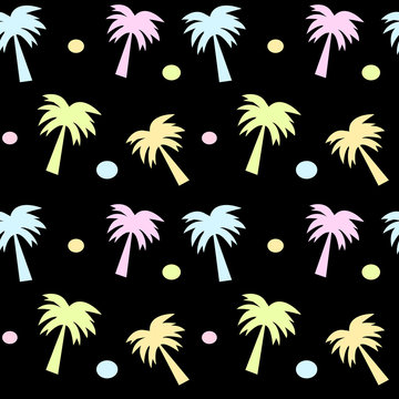 cute colorful palm tree on black background seamless vector patter illustration
