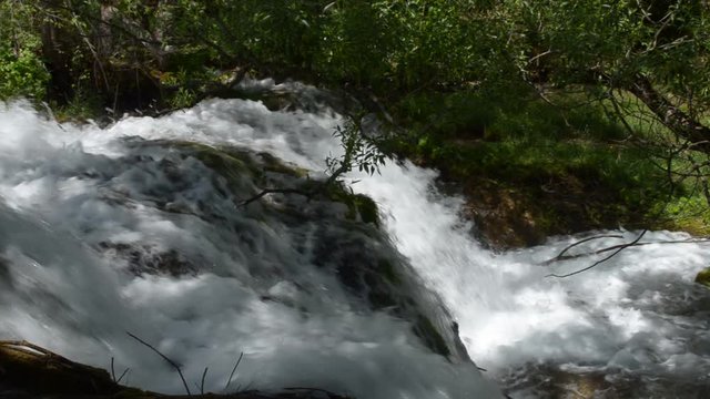 Close-up of an overfall of fast mountain river on Zlatibor mountain in Serbia