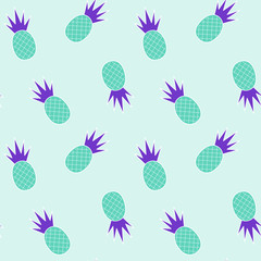 colorful pineapples on blue background seamless vector pattern illustration
