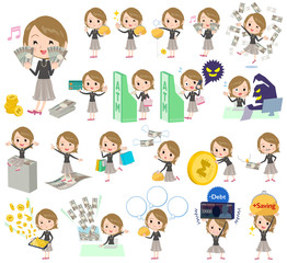 Set of various poses of Short hair black high necked women money