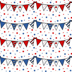 Fototapeta premium cute hanging bunting pennants for Independence Day USA seamless vector pattern background illustration 