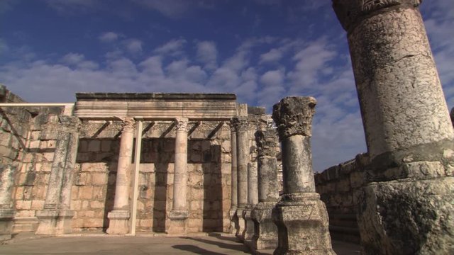 Ruins of ancient synagogue at Capernaum in Israel