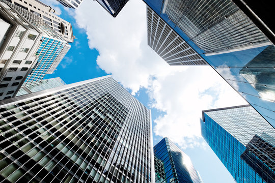 Modern glass skyscrapers perspective in the city