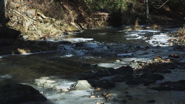 Rapids on a partially frozen rocky stream