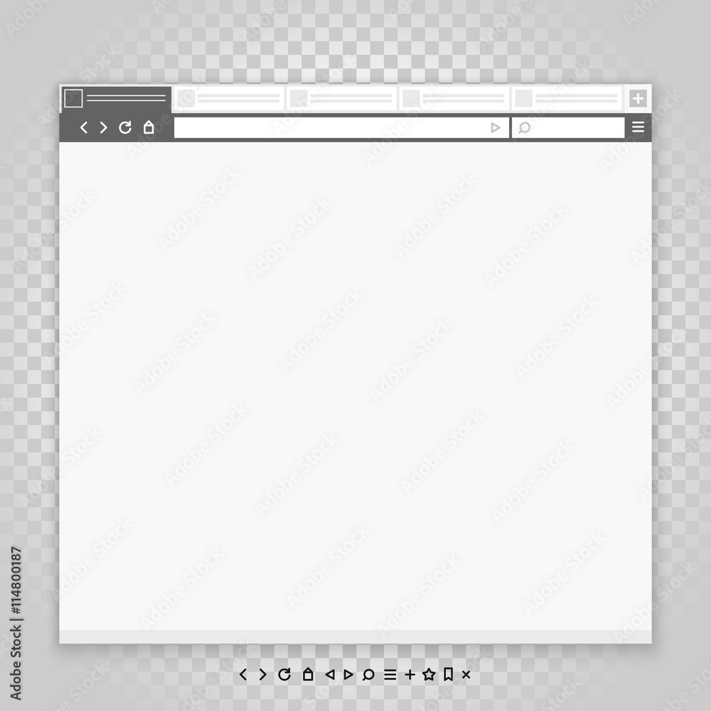 Poster Opened browser window template and different pictograms set. Pas