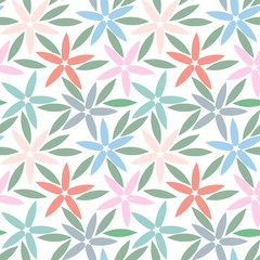 Abstract seamless pattern with simple flowers. Floral wallpaper with cute flowers and leaves