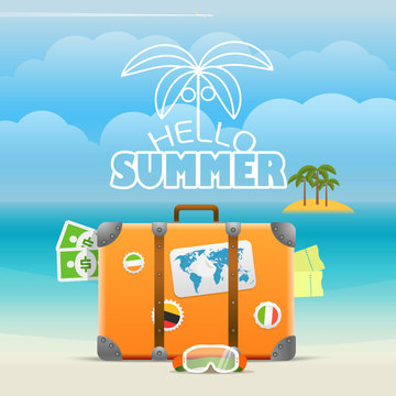 Summer seaside vacation illustration. Vector travel illustration