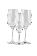 Glass cup with handle isolated on white background