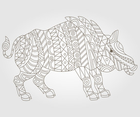 Illustration of abstract contour of a wild pig on white background