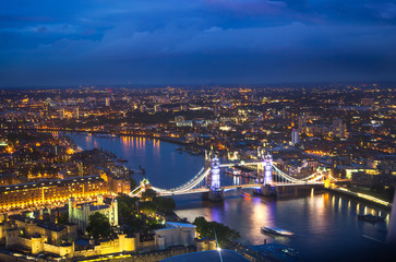 London at night, aerial view 