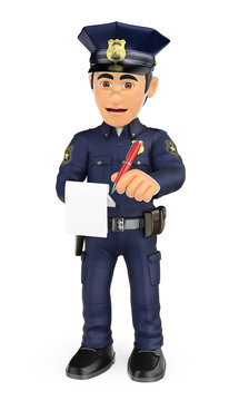 3D Policeman imposing a traffic ticket