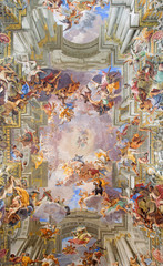 ROME, ITALY - MARCH 10, 2016: The central part of vault baroque fresco The Apotheosis of St...