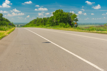 Morning landscape with high-way near Krasnograd city in central Ukraine