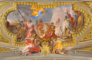 ROME, ITALY - MARCH 10, 2016: The fresco of Conversion of St. Ignace (siege of Pamplona) by Ludovico Mazzanti (1686 - 1775) in church Chiesa di Sant'Ignazio di Loyola.