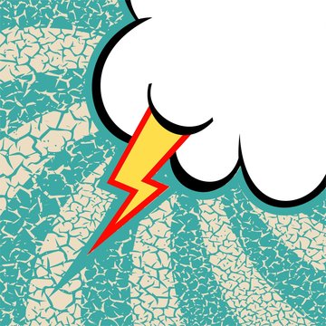 Vintage, cracked background. Pop art, comic style. Cloud with ray.