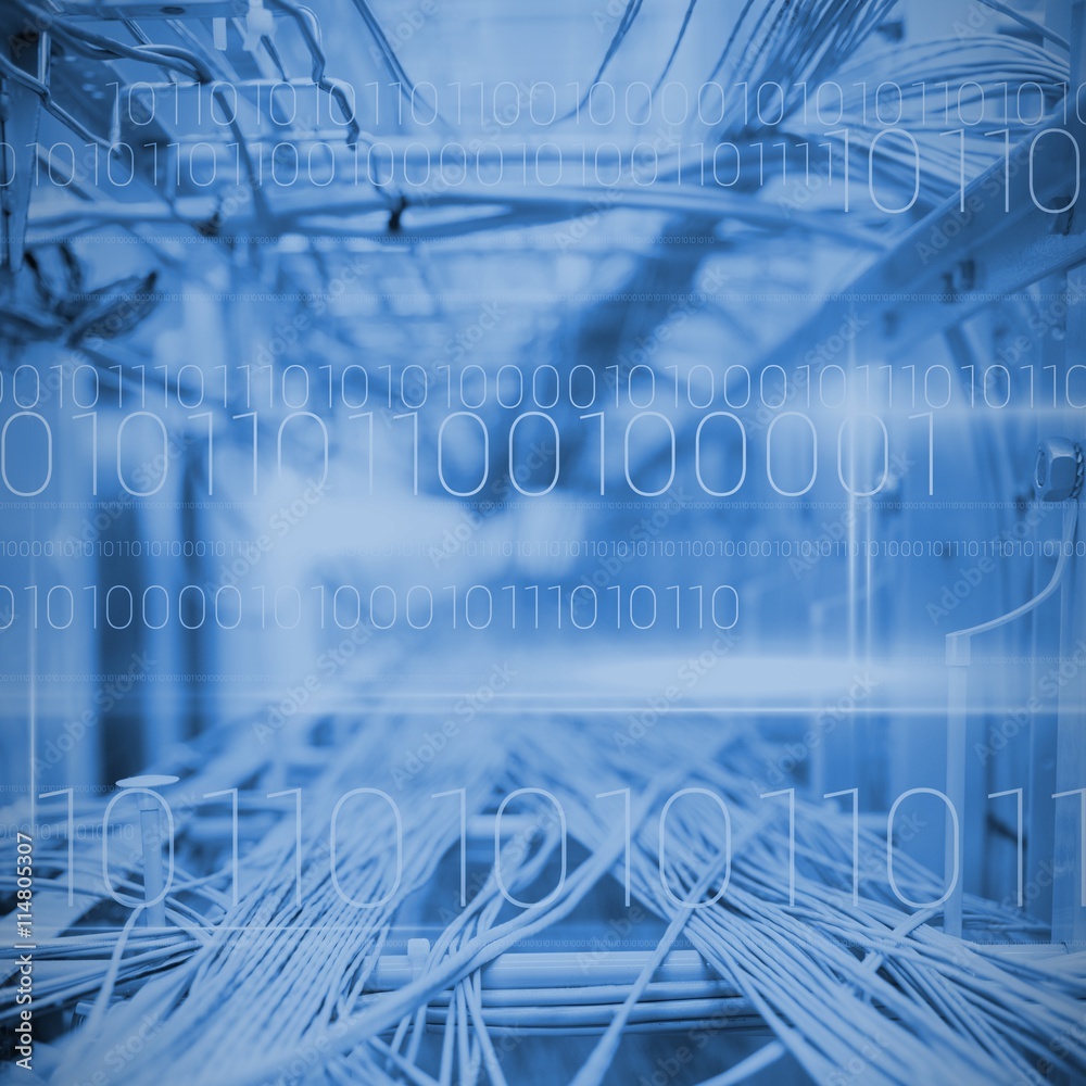 Poster composite image of blue technology design with binary code
