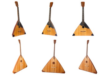 balalaika Russian folk musical instrument yellow isolated on white background