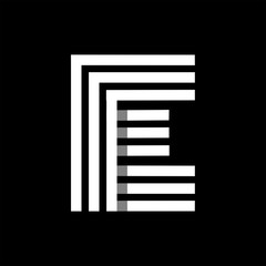 Capital letter E. Made of of three white stripes Overlapping with shadows. Logo, monogram, emblem trendy design.