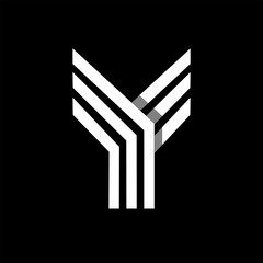 Capital letter Y. Made of of three white stripes Overlapping with shadows. Logo, monogram, emblem trendy design.