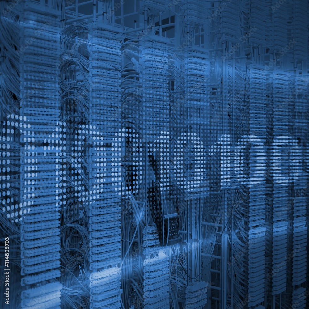Poster composite image of binary code on digital screen