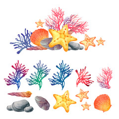 Sea world watercolor set. sea fauna. watercolor marine theme. un