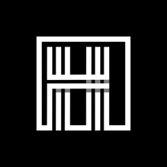 H capital letter made of of three white stripes enclosed in a square. . Overlapping with shadows monogram, logo, emblem. Trendy design.