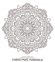 Vector mandala for coloring with christmas decorative elements.