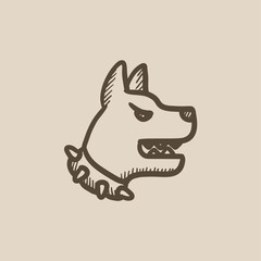 Aggressive police dog sketch icon.