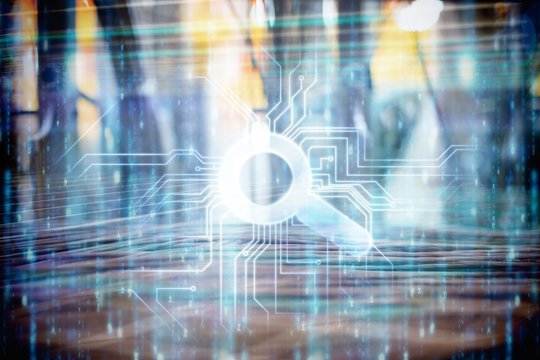 Composite image of digitally generated black and blue matrix - Powered by Adobe