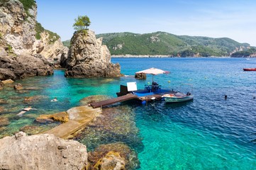 amazing bay with crystal clear water in Paleokastritsa on Corfu island, Greece