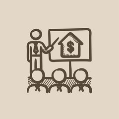 Real estate training sketch icon.
