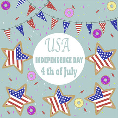 Obraz premium Image of the American flag on the star and the phrases Independence Day,4th of July and United States of America.
