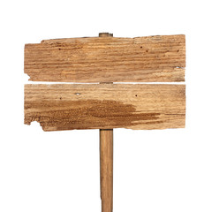 Wooden sign isolated on white background.