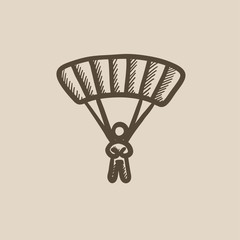 Skydiving sketch icon.