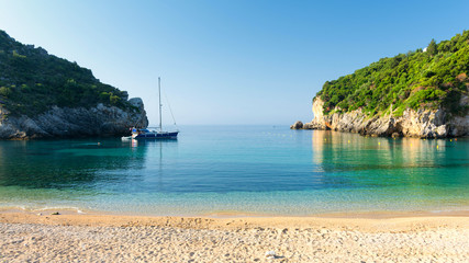 amazing beach in Paleokastritsa on Corfu island, Greece - obrazy, fototapety, plakaty