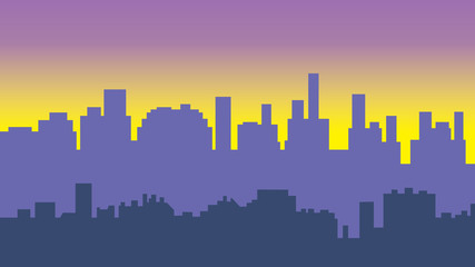 Sunset in the city. Cityscape silhouette sunrise